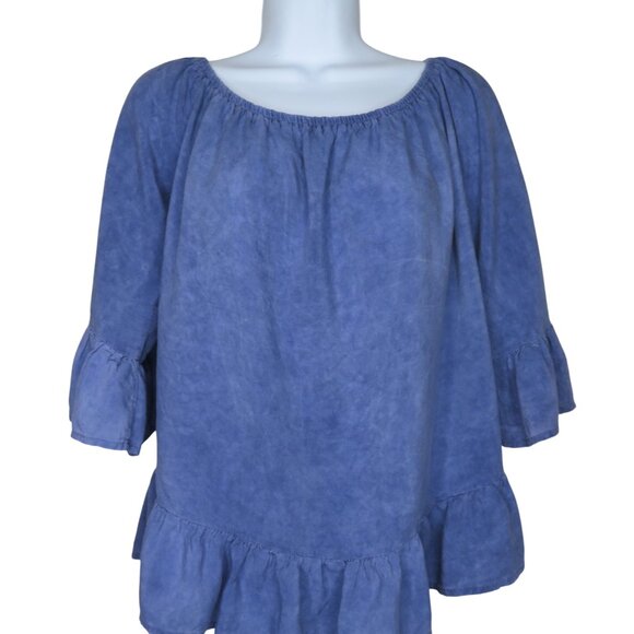 Vintage Toska Womens Blue Rayon Ruffle Hem Peasant Blouse Top Medium Made in USA - Picture 2 of 10